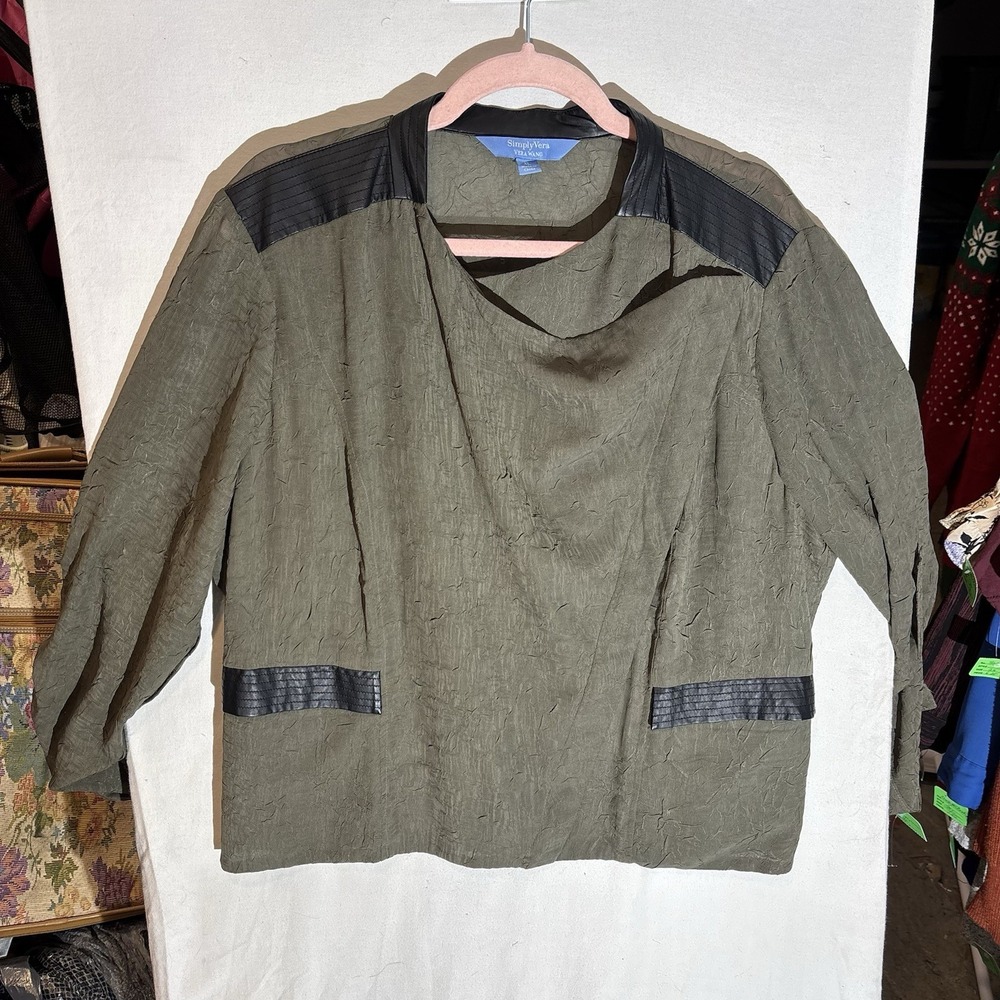 Simply Vera Wang Womens Long Sleeve Sheer Textured Asymmetrical Zip Up Blouse XL